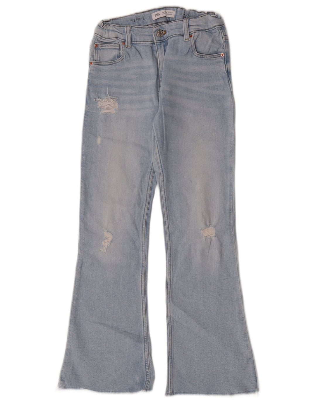 Zara Girls Distressed Flared Jeans 11-12 år W24 L27 Blå