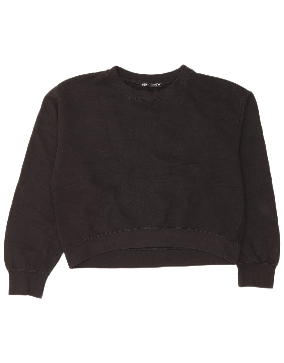 Zara Womens Crop Sweatshirt Jumper UK 14 Medium Black Polyester