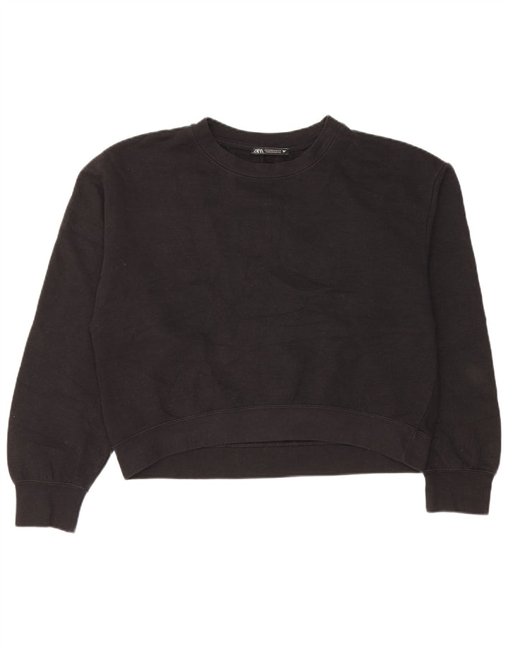 Zara Womens Crop Sweatshirt Jumper UK 14 Medium Black Polyester