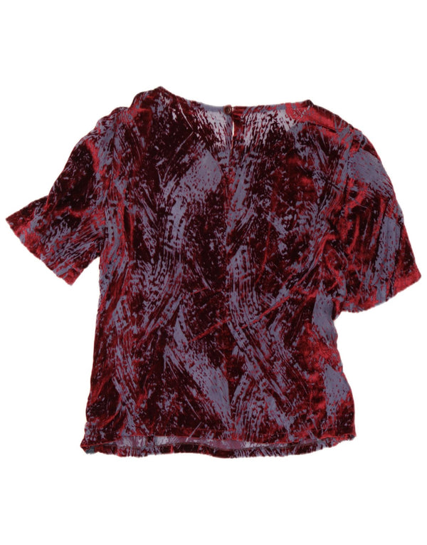 Vintage kvinders abstrakt mønster bluse Top IT 46 Large Burgundy Viscose