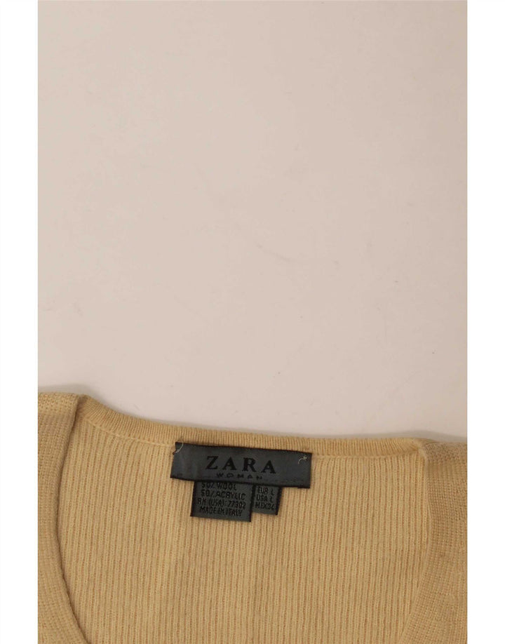 Zara Dame V-hals sweater UK 16 Stor Beige Uld