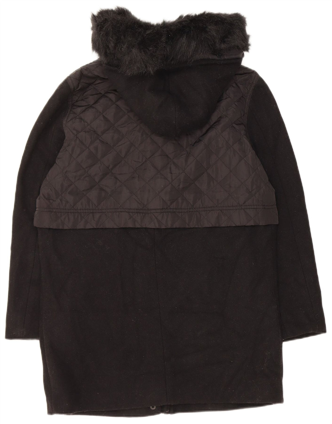 Marks & Spencer Dame Hooded Duffel Coat UK 10 Small Black Wool