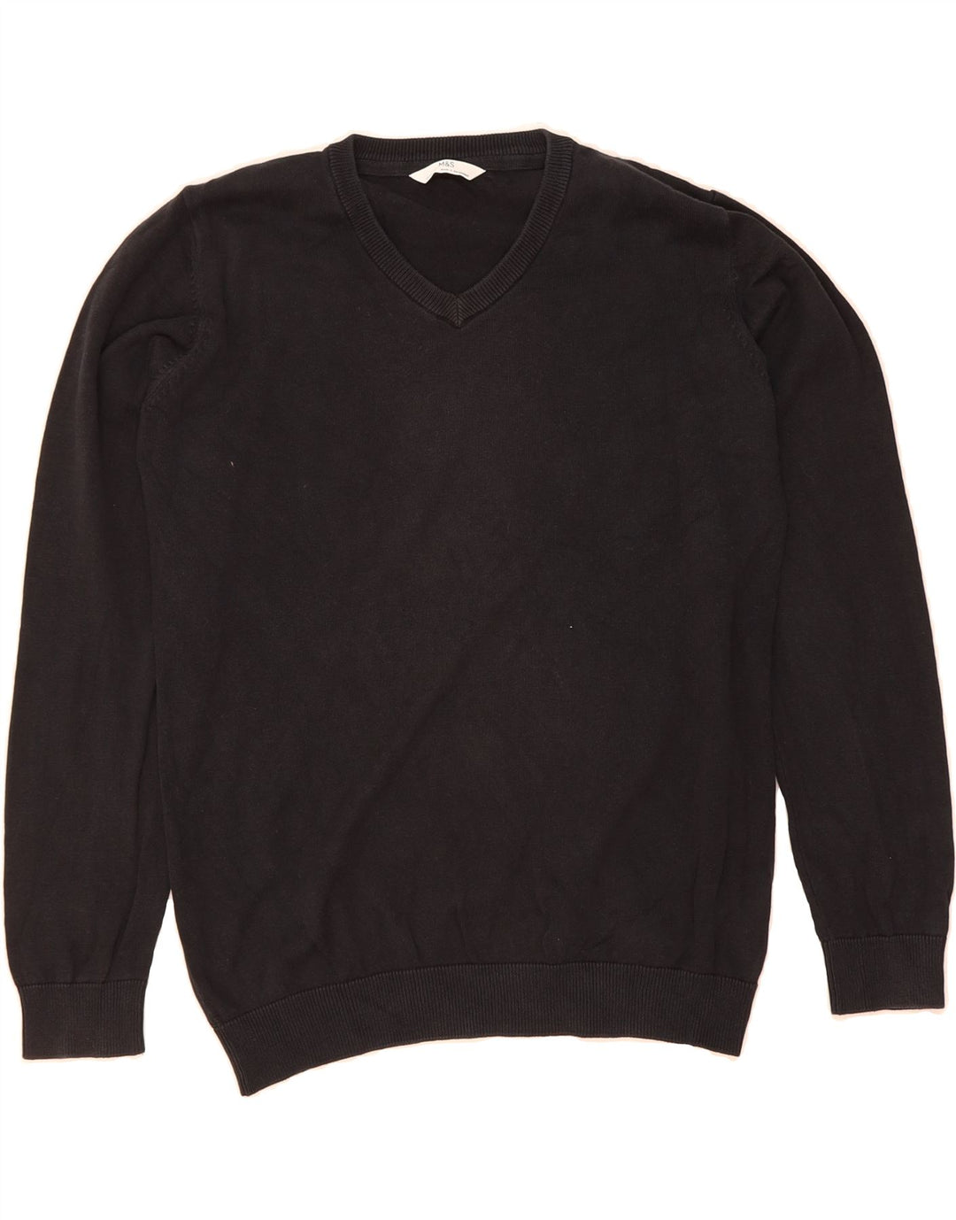 MARKS & SPENCER Boys V-Neck Jumper Sweater 13-14 Years Black Cotton Vintage Marks & Spencer and Second-Hand Marks & Spencer from Messina Hembry 