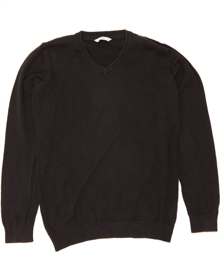 MARKS & SPENCER Boys V-Neck Jumper Sweater 13-14 Years Black Cotton Vintage Marks & Spencer and Second-Hand Marks & Spencer from Messina Hembry 
