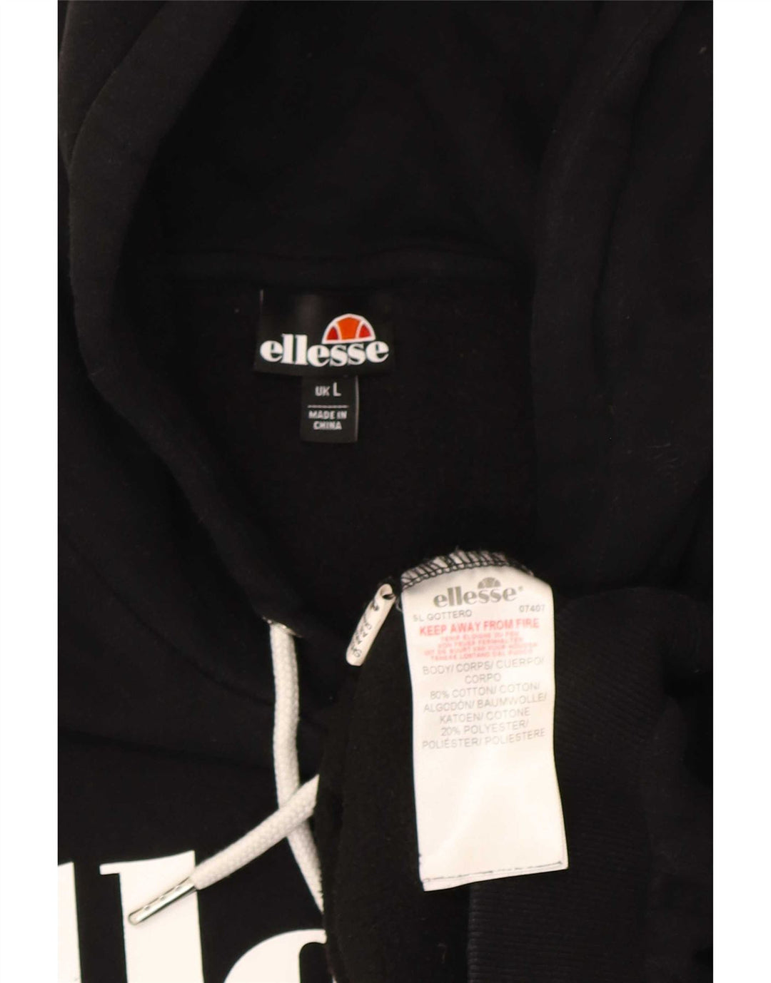 Ellesse Herre grafisk hættetrøje Jumper Stor sort bomuld