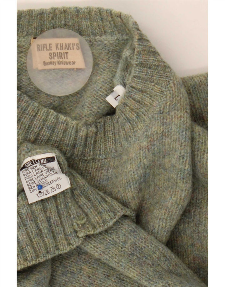 Rifle Herre Crew Neck Jumper Sweater Stor Grøn Flecked Ny Uld