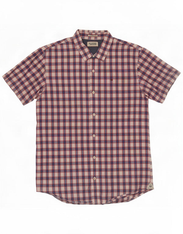 Tommy Hilfiger Mens Short Sleeve Shirt Medium Blue Gingham Cotton