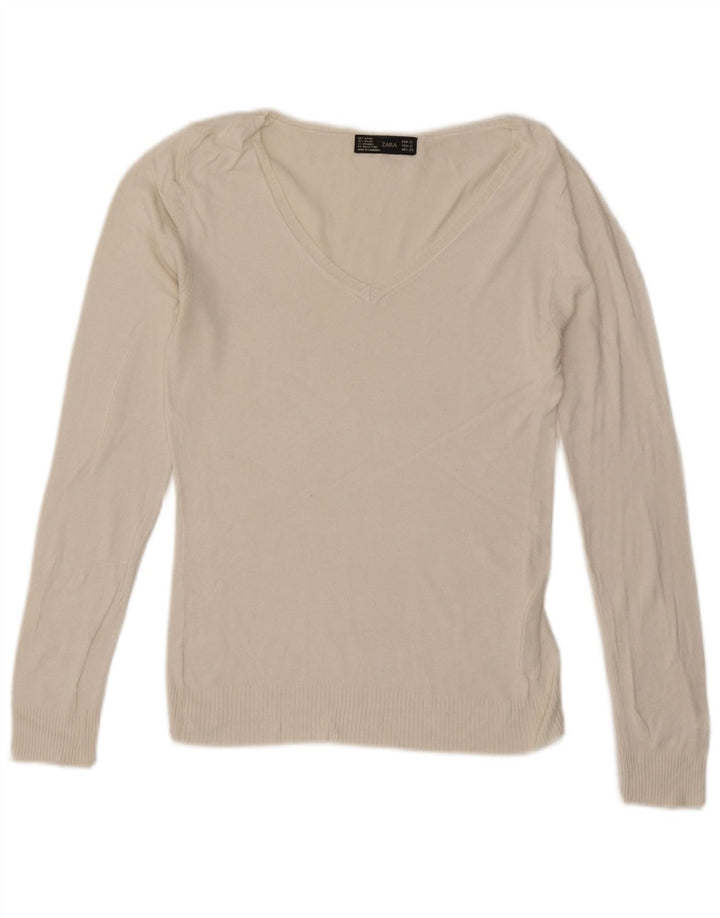 Zara Dame Top Langærmet UK 10 Small White Rayon