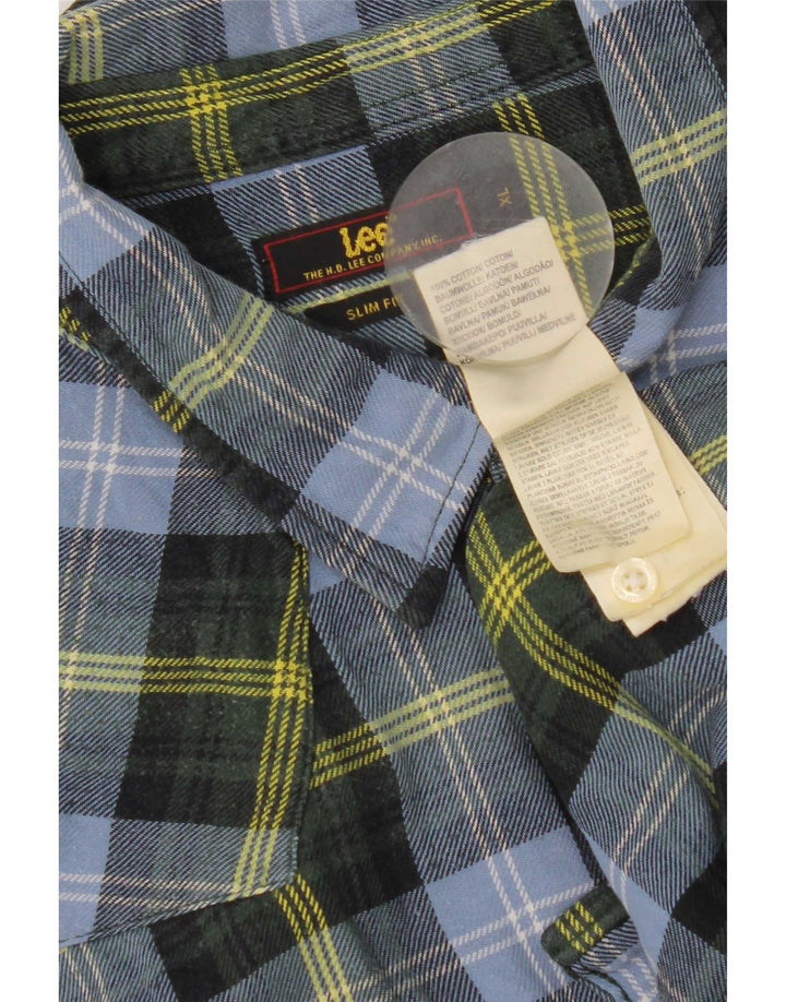 Lee Herre Slim Fit Flanellskjorte XL Blå Ternet Bomuld