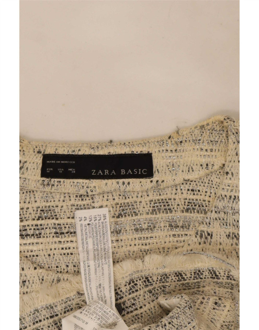 Zara Womens Open Bolero Jacket UK 12 Medium Off White Geometrisk Bomuld
