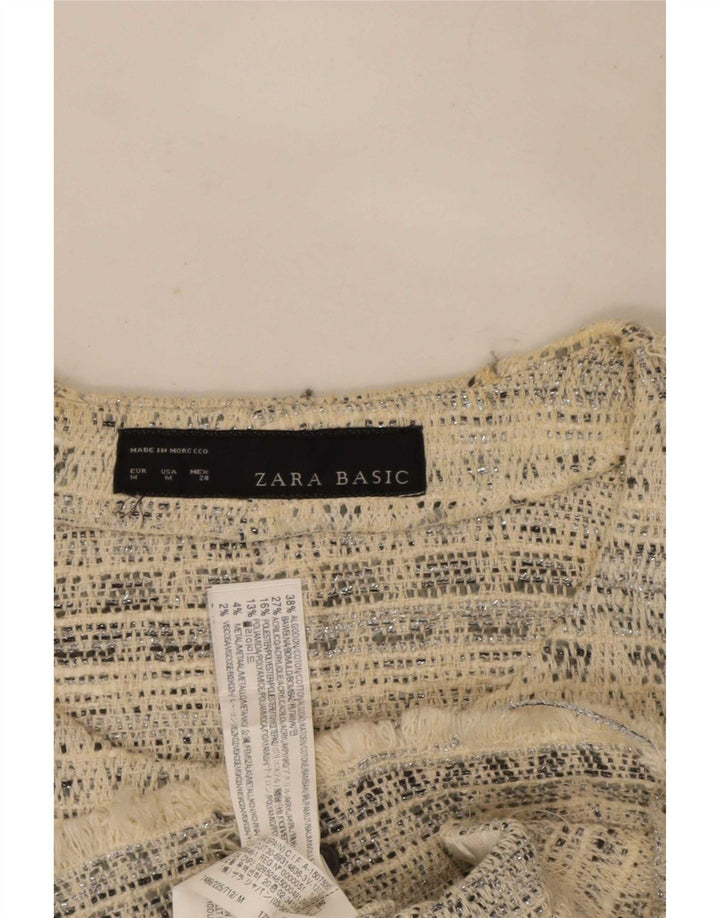 Zara Womens Open Bolero Jacket UK 12 Medium Off White Geometrisk Bomuld