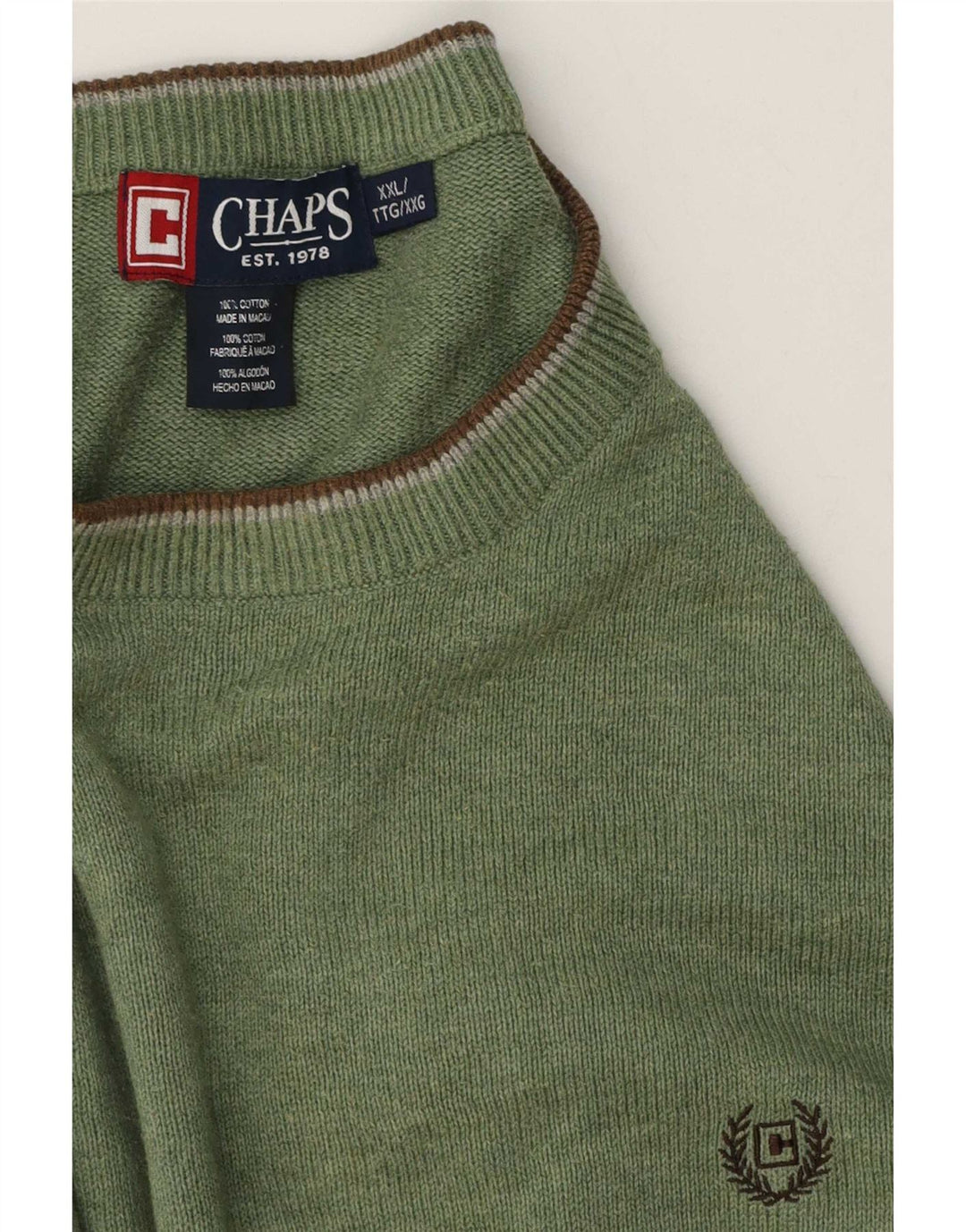 Chaps Herre Regular Fit Crew Neck Jumper Sweater 2XL Grøn Bomuld