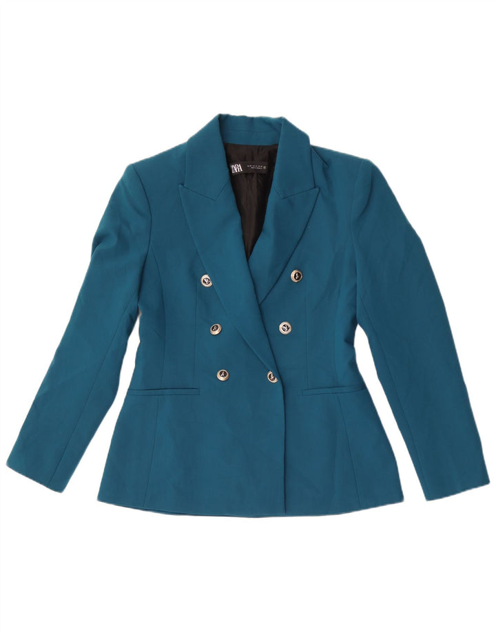 Zara Dame Dobbeltradet Blazer Jacket UK 12 Medium Blue Polyester