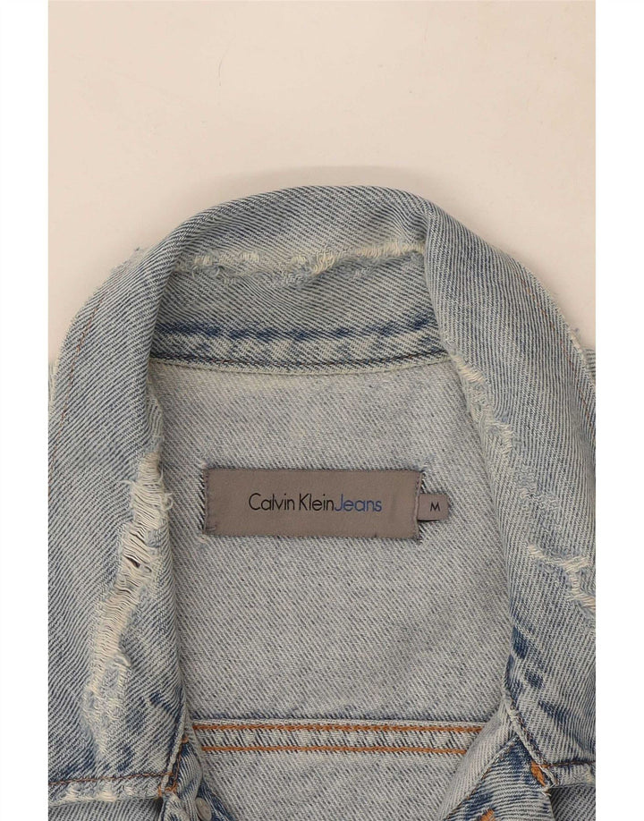 Calvin Klein Jeans Herre Distressed Denim Jacket UK 38 Medium Blue Cotton