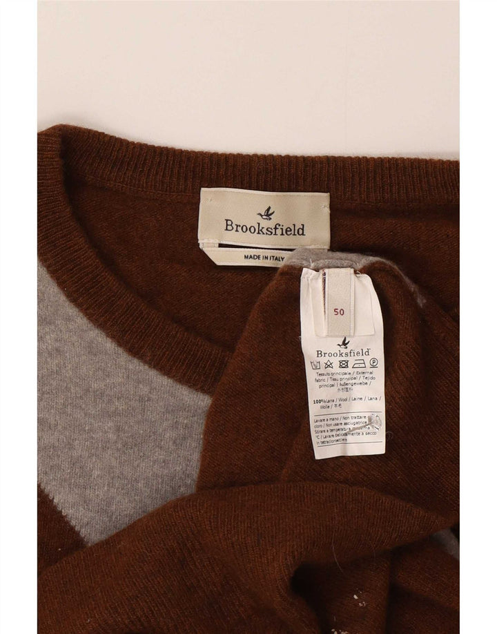 Brooksfield Herre Crew Neck Jumper Sweater IT 50 Medium Brown Argyle/Diamond
