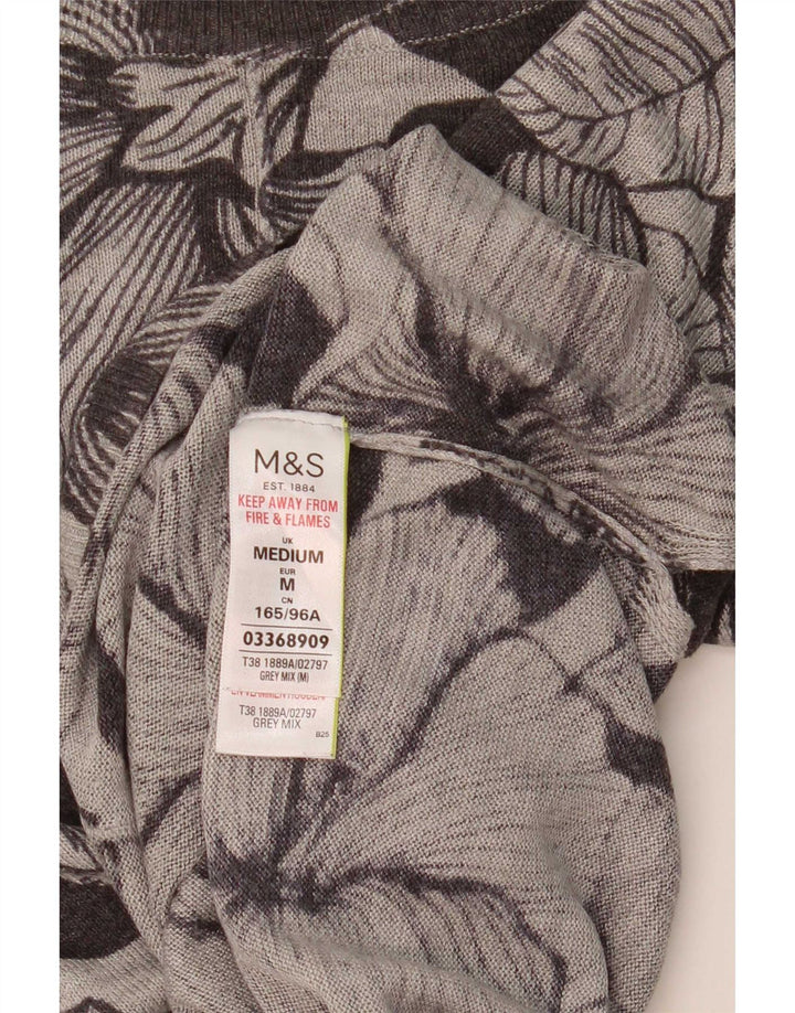 Marks & Spencer Dame Boat Neck Jumper Sweater UK 14 Medium Grey Floral