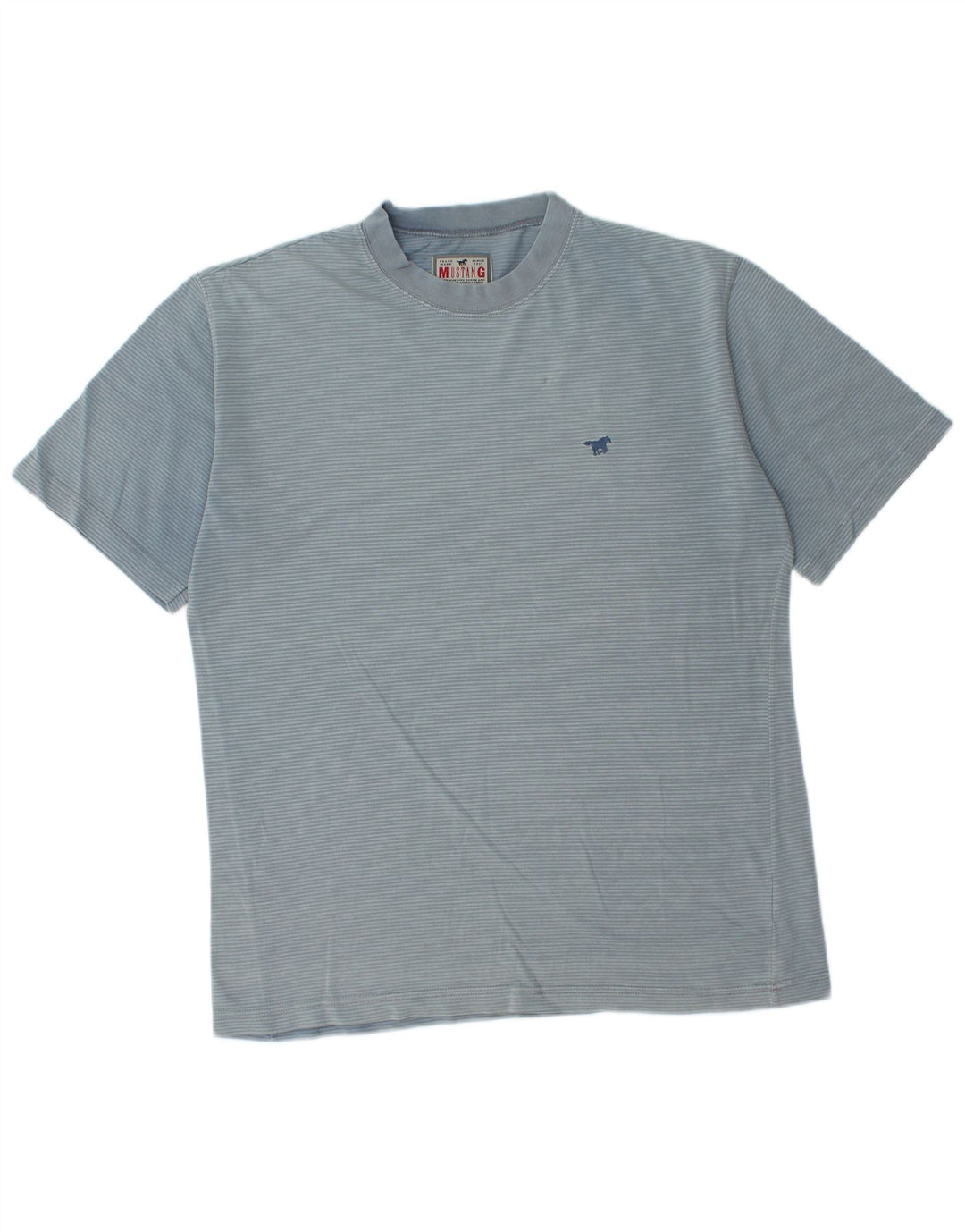Mustang herre T-shirt top mellemblå nålestribet bomuld