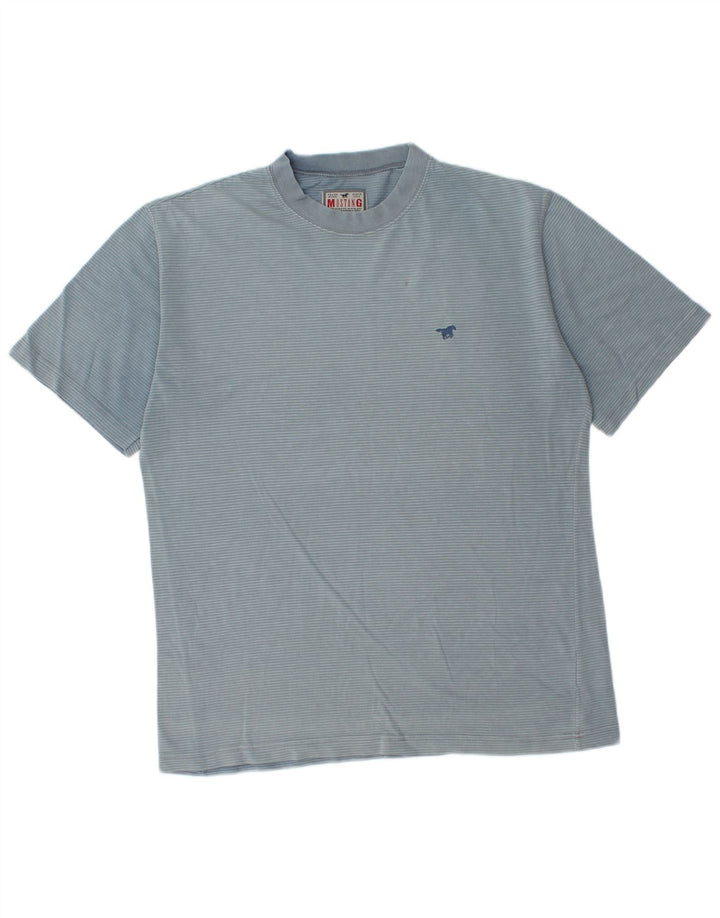 Mustang herre T-shirt top mellemblå nålestribet bomuld