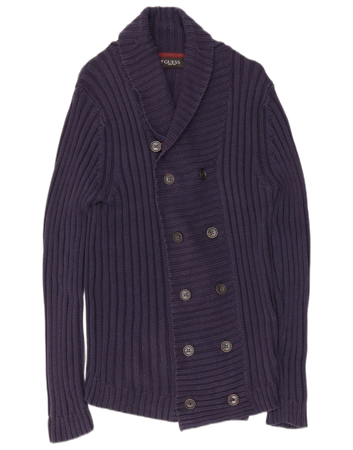 GUESS Dame Cardigan Sweater UK 14 Stor Marineblå Bomuld