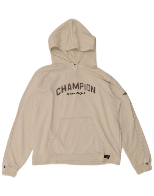 Champion Herre Grafisk Hoodie Jumper XL Hvid Bomuld