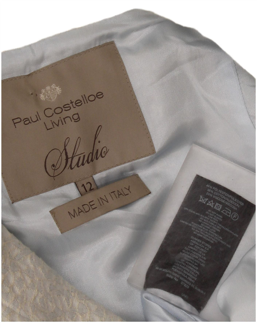 Paul Costelloe Dame 3/4 ærmet overfrakke UK 12 Medium Blue Geometric