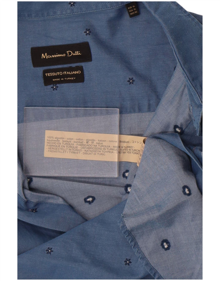 Massimo Dutti herreskjorte XL marineblå plettet bomuld