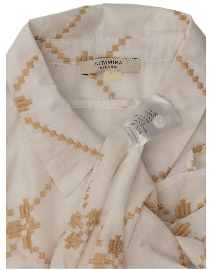 ALTAMIRA Oversized skjorte til kvinder UK 14 Medium hvid geometrisk bomuld