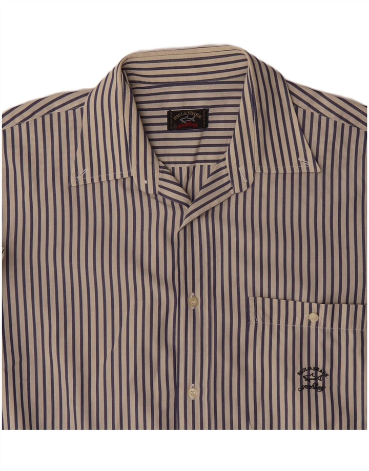 Paul & Shark Herre kortærmet skjorte Stor marineblå nålestribet bomuld