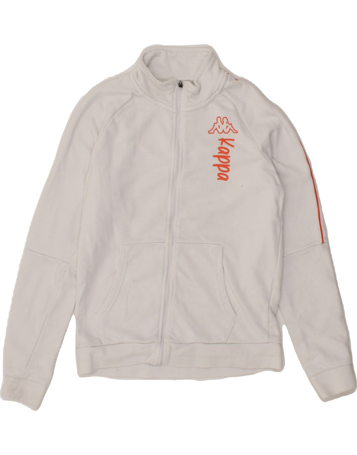 KAPPA Boys Graphic Tracksuit Top Jacket 9-10 Years White Polyester Vintage Kappa and Second-Hand Kappa from Messina Hembry 