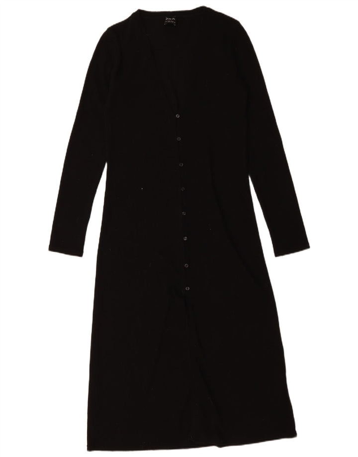 Zara Womens Longline Cardigan Sweater UK 10 Small Black Polyester