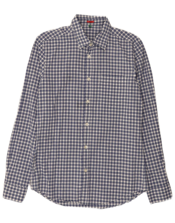 Benetton Herre Slim Shirt Medium Blue Ternet Bomuld