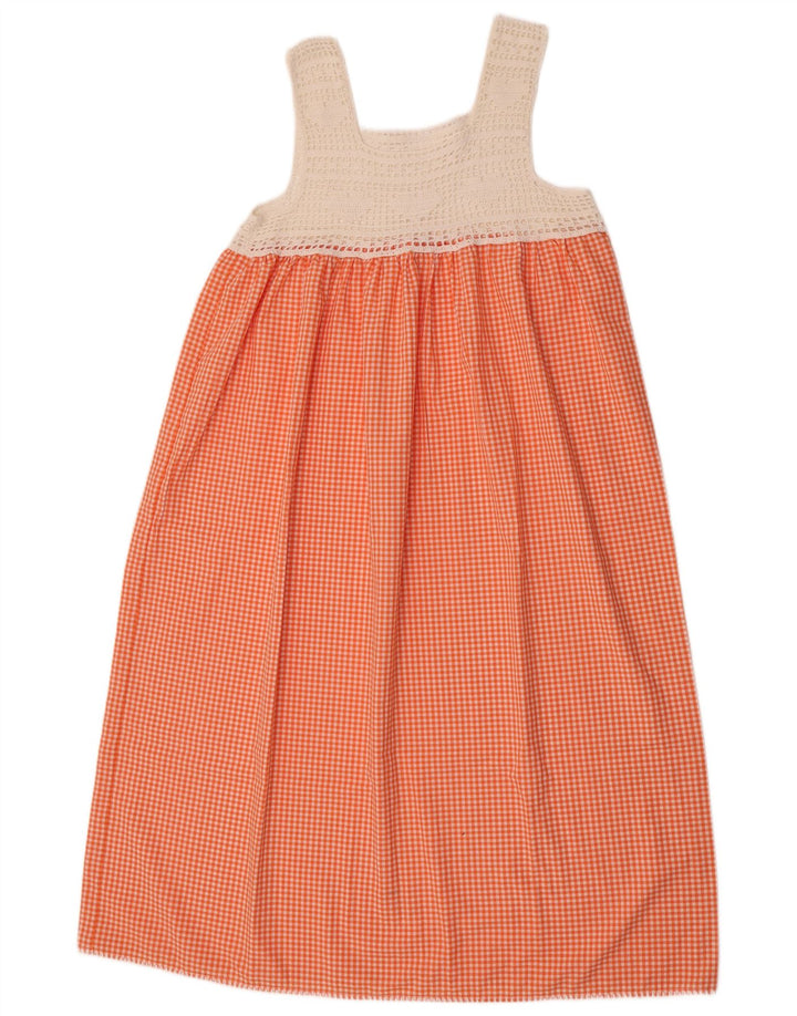 Vintage ærmeløs solkjole til kvinder UK 10 Small Orange Gingham