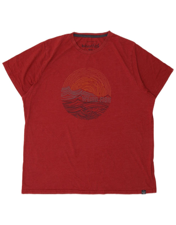 WEIRD FISH Herre Grafisk T-Shirt Top 2XL Rød Bomuld