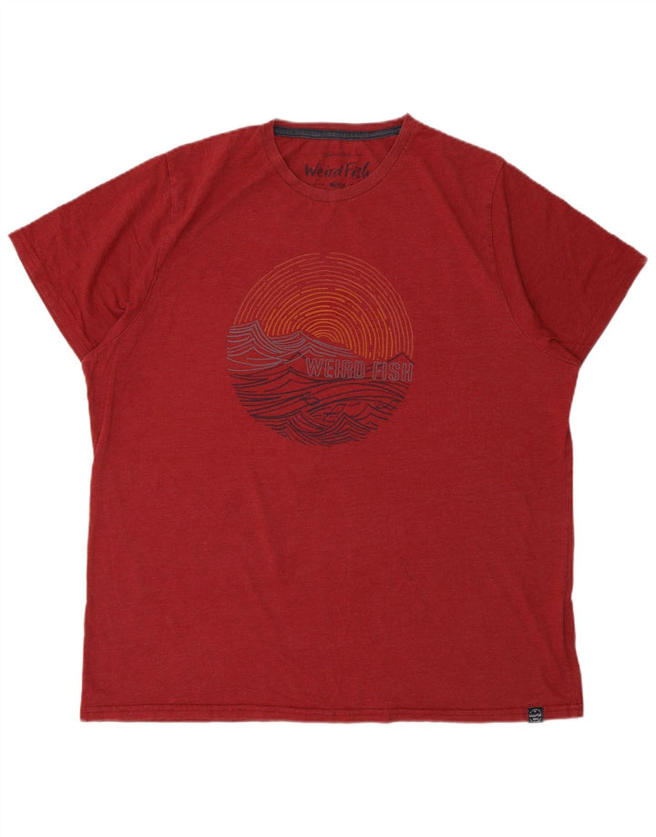 WEIRD FISH Herre Grafisk T-Shirt Top 2XL Rød Bomuld