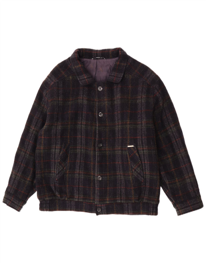 Vintage Herre Bomber Jacket UK 36 Small Navy Blue Check New Wool