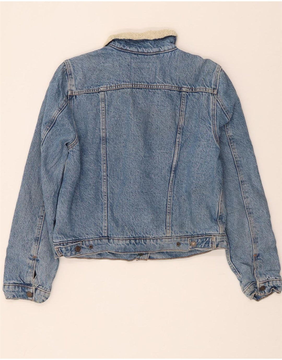 Levi's Dame Denim Sherpa Jacket UK 14 Stor Blå Bomuld