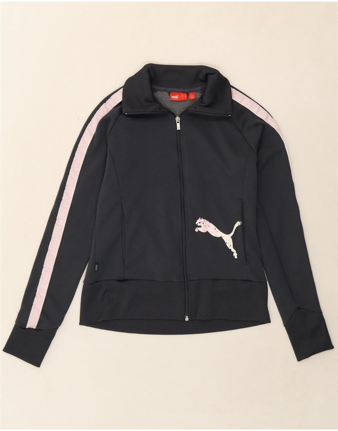 PUMA Womens Graphic Tracksuit Top Jacket UK 10 Small Grey Colourblock Vintage Puma and Second-Hand Puma from Messina Hembry 