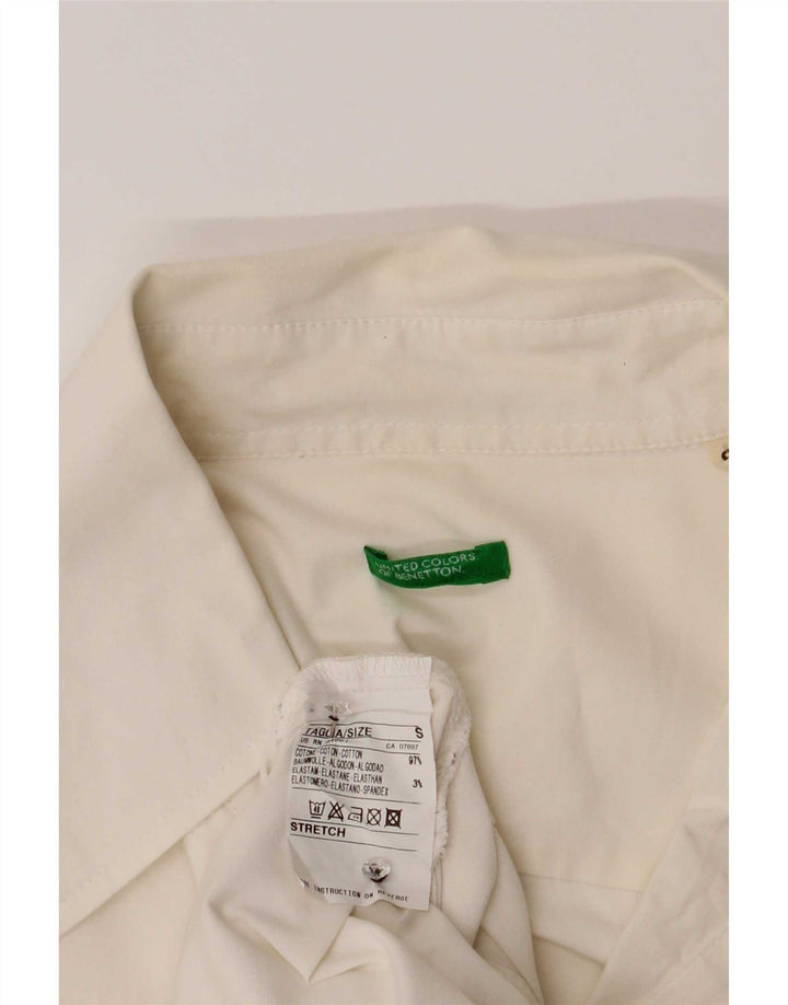 Benetton Dame Pullover Shirt UK 10 Small White Bomuld
