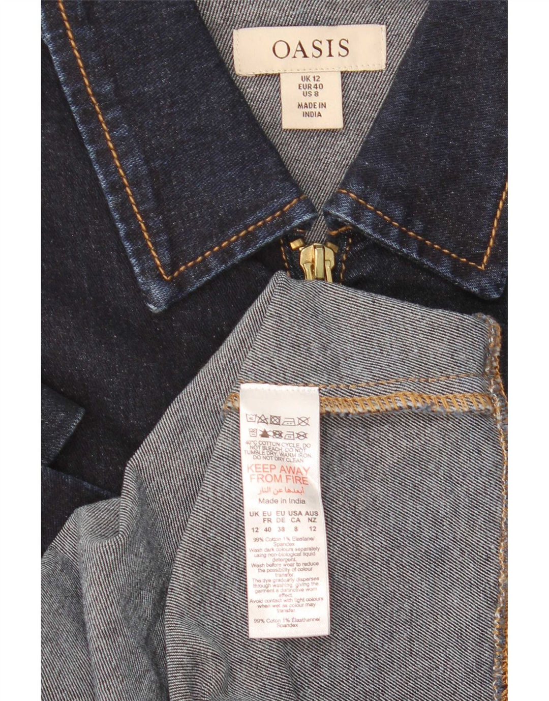 Oasis Dame Denim Kjole UK 12 Medium Navy Blue Bomuld