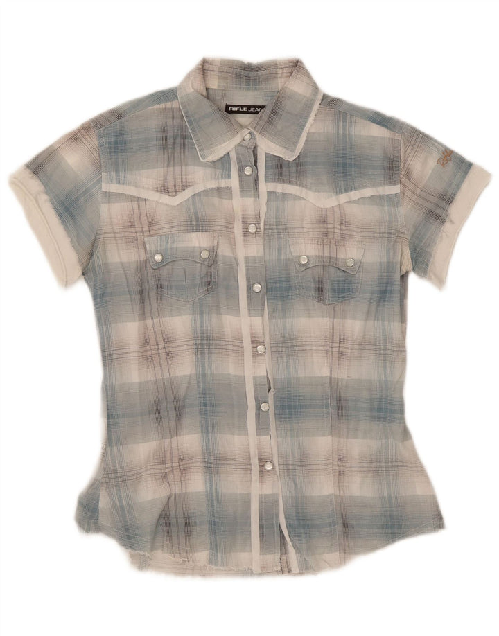 Rifle kortærmet skjorte til kvinder UK 12 Medium Blue Check