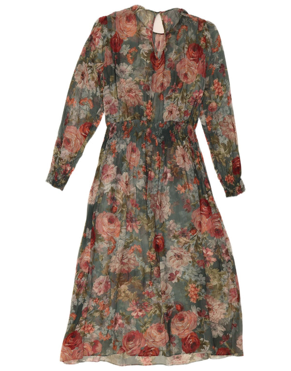 VINTAGE Langærmet maxikjole til kvinder UK 12 Medium Multicolored Floral