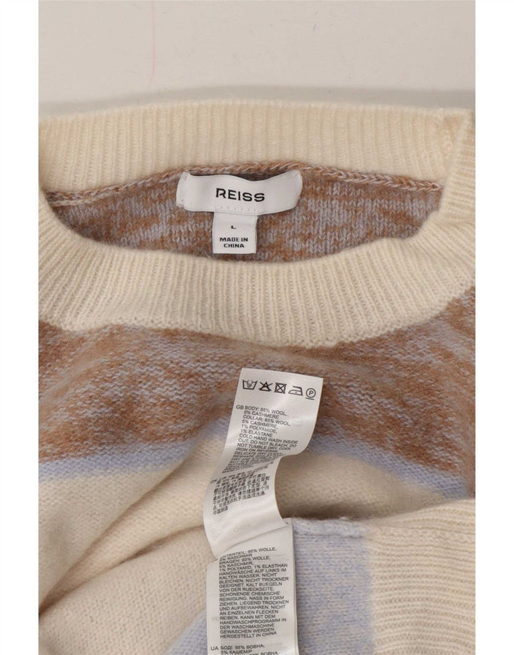Reiss herre rund hals sweater stor flerfarvet stribet uld
