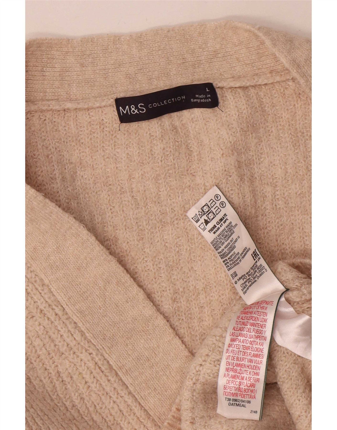 Marks & Spencer Dame Oversized Cardigan Sweater UK 16 Stor Beige Akryl