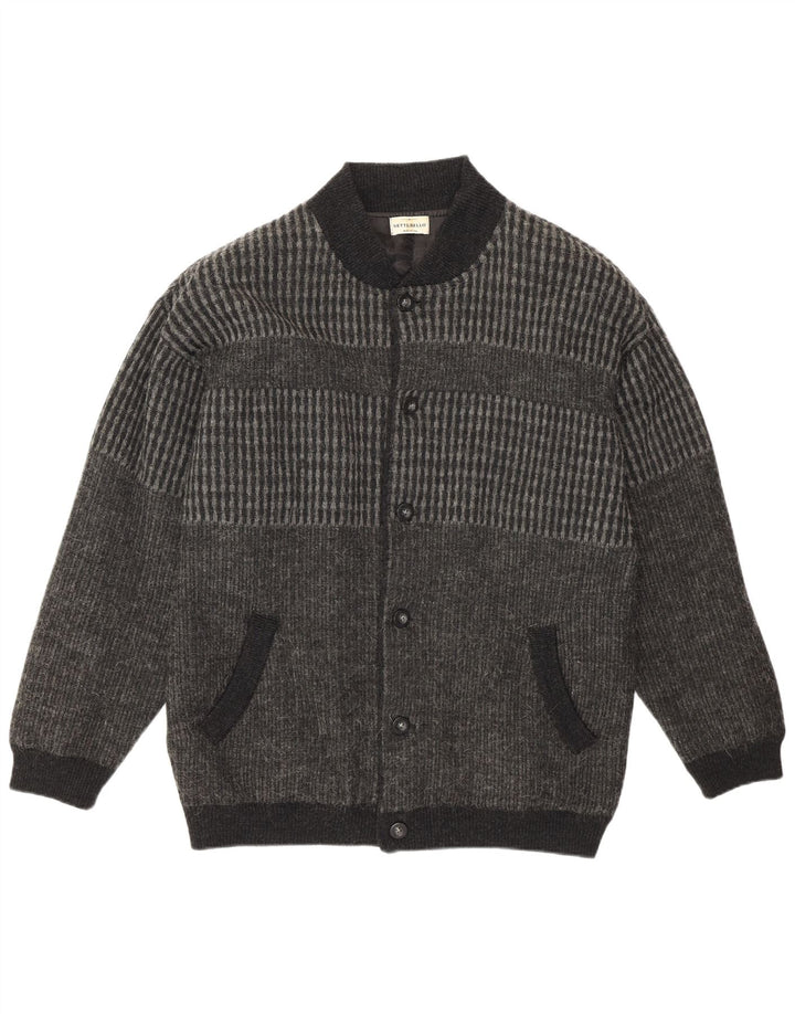 Settebello Herre Cardigan Sweater Medium Grå Geometrisk Akryl Retro