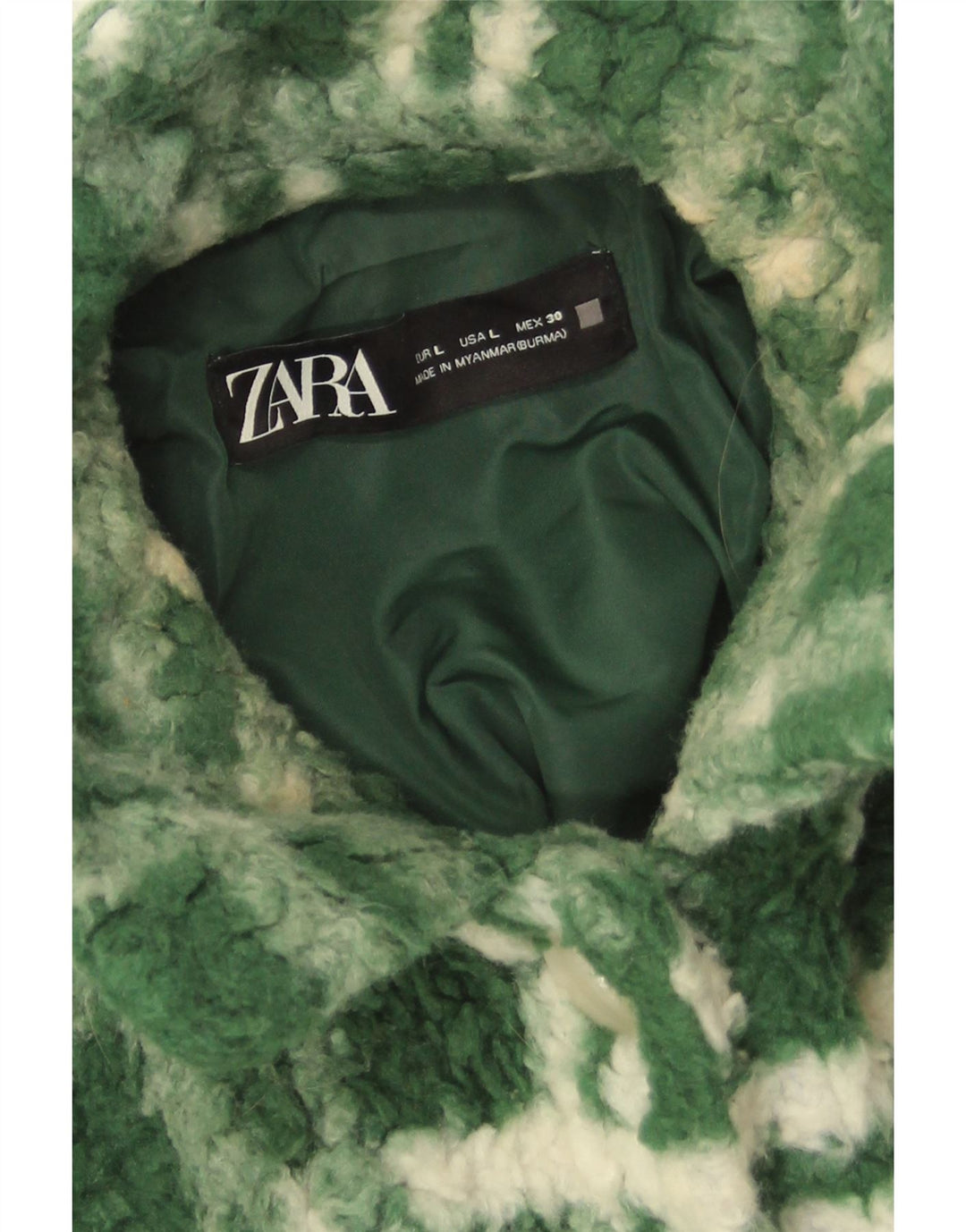 Zara Dame Oversized Fleecejakke UK 14 Stor grøn ternet polyester