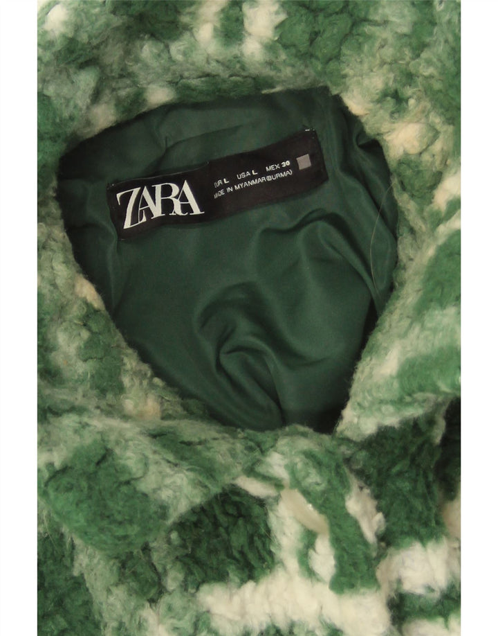 Zara Dame Oversized Fleecejakke UK 14 Stor grøn ternet polyester