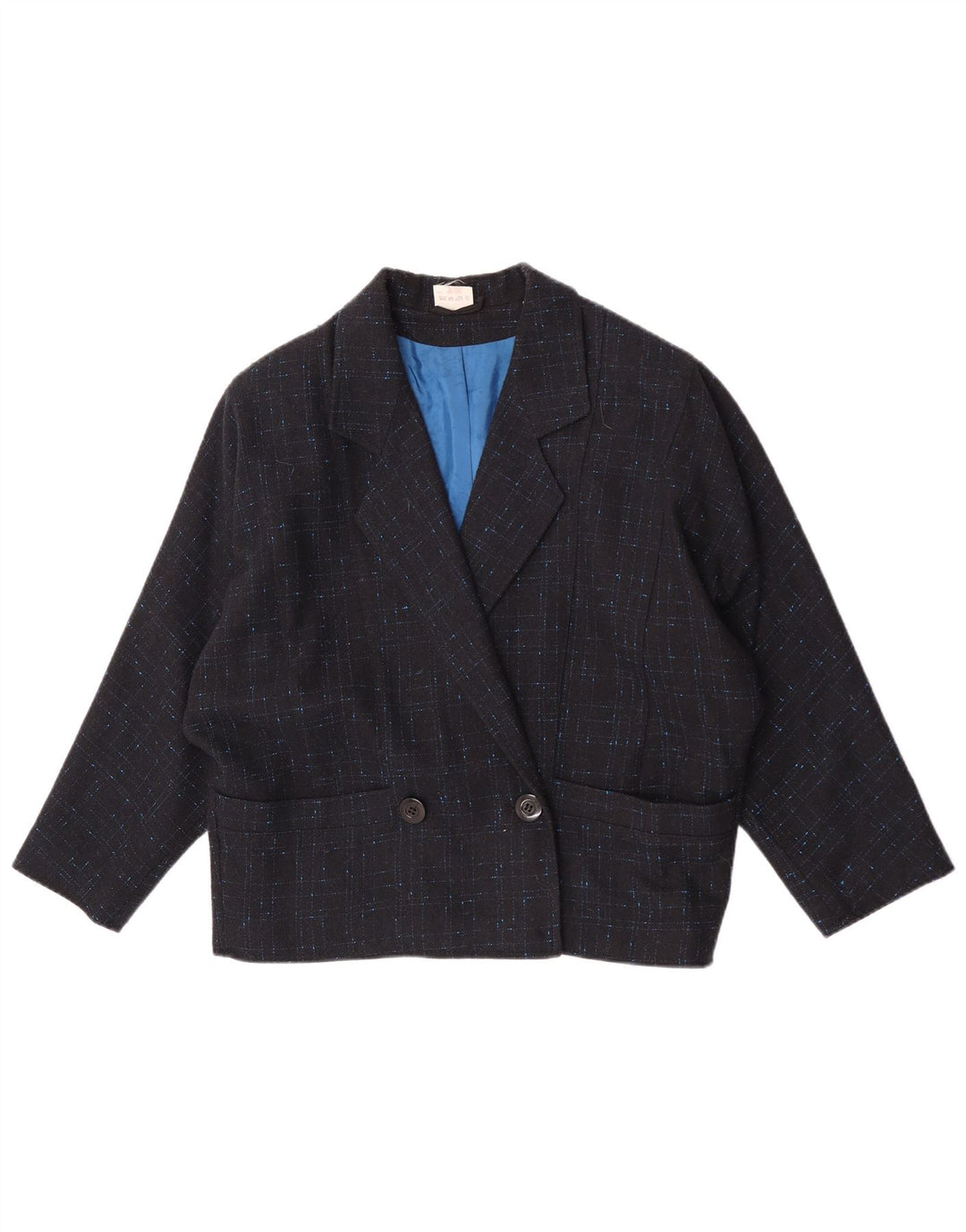 Vintage oversized blazerjakke til kvinder EU 34 XS marineblå ternet