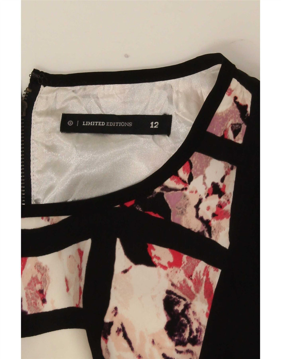 Vintage Dame 3/4 ærmer Shift Dress UK 12 Medium Black Floral