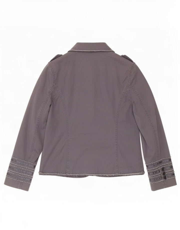 Ben Sherman Dame Military 2 Button Blazer Jacket UK 14 Stor Grå Bomuld