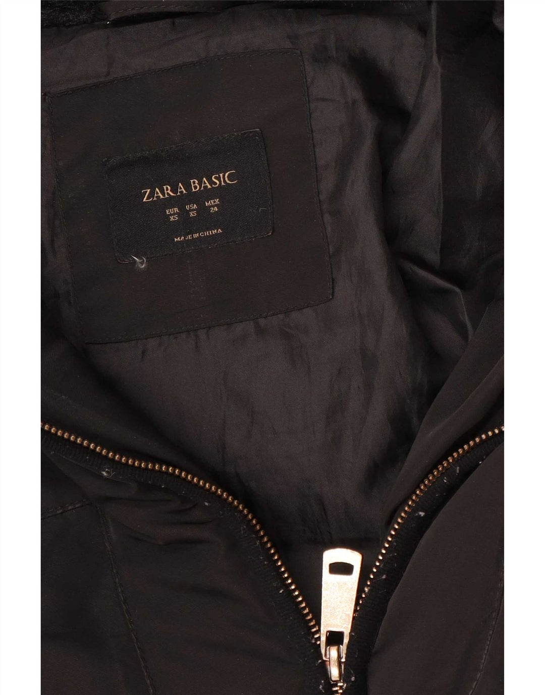 Zara Dame Hætte Polstret Frakke UK 6 XS Sort